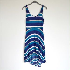 BEBE High Low Blue Striped Sleeveless Dress